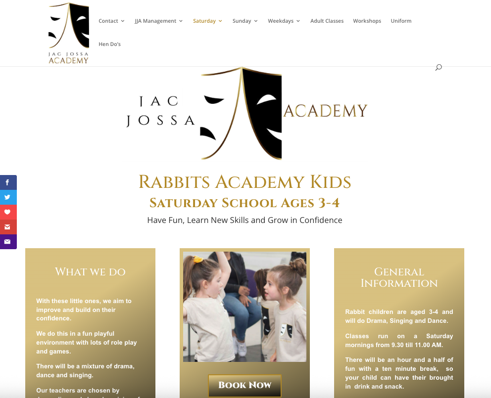 Homepage of the Jac Jossa Academy website